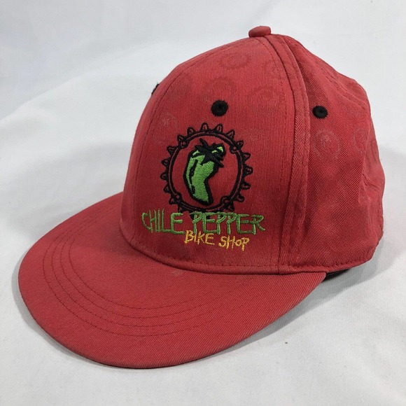 Chile Pepper Bike Shop Moab Utah Hat Cap Red Embroidered Size SM Fitted Flatbill - Picture 2 of 12
